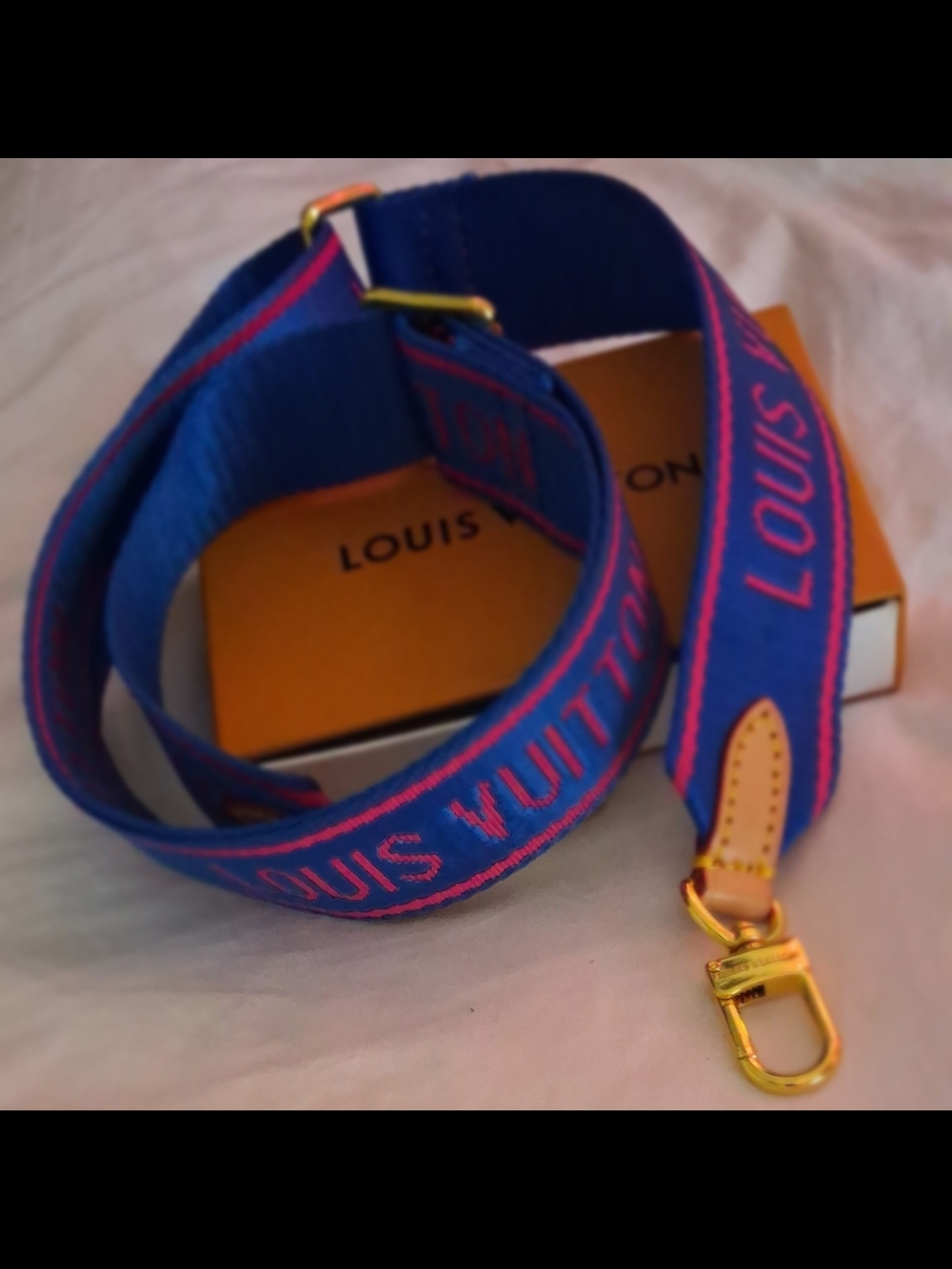 authentic Louis Vuitton Nylon Bandoulière Shoulder Strap in Blue and Magenta